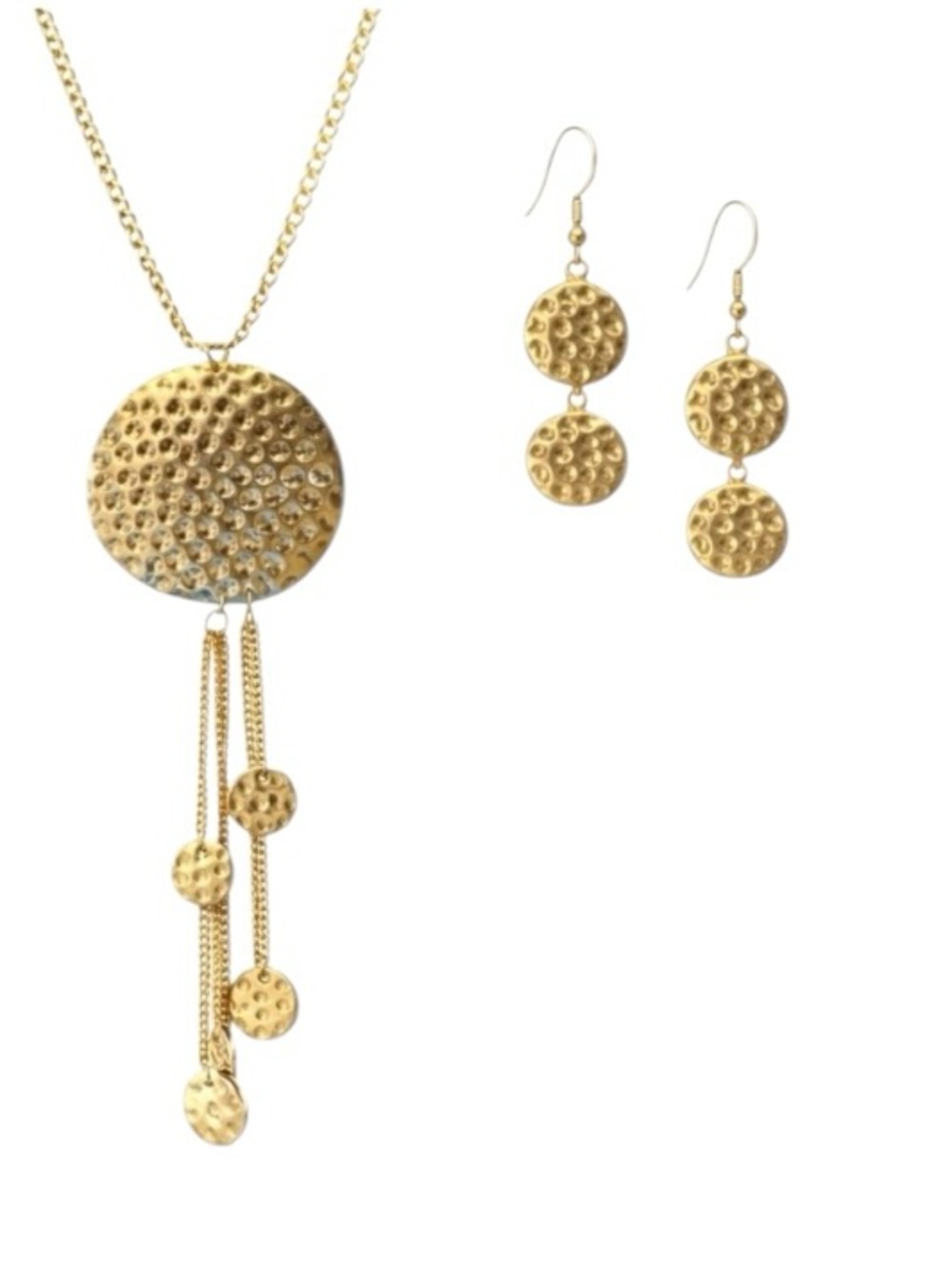 Long Hammered Metal Disc Necklace